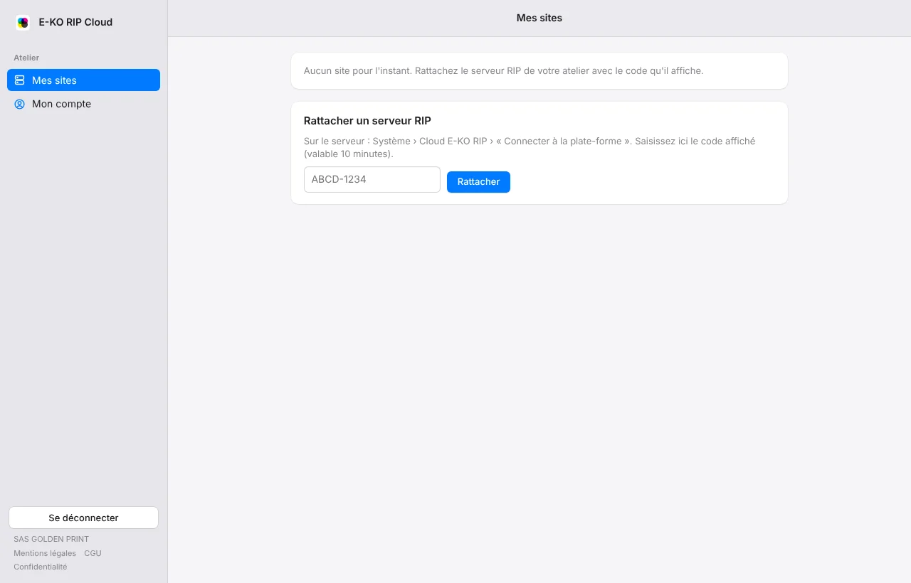 Portail du Cloud E-KO RIP : rattacher un serveur avec un code